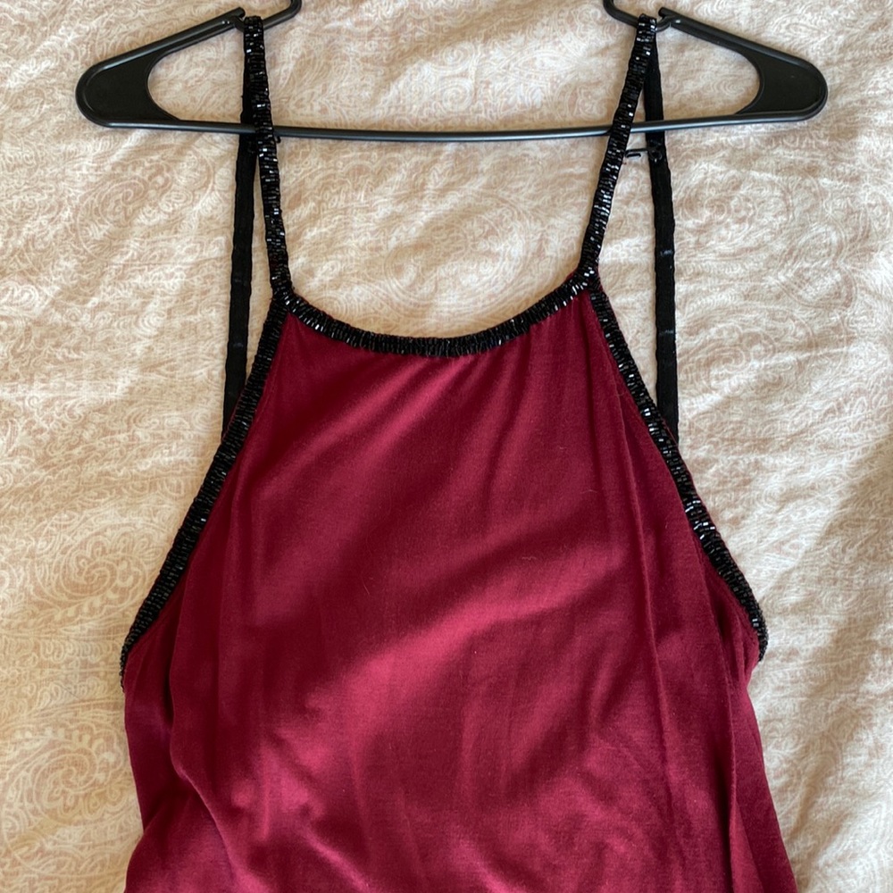 Maroon light weight, low back, long split dress